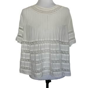 Wilfred Top White‎ Blouse Flowy Crochet Trim Size XS